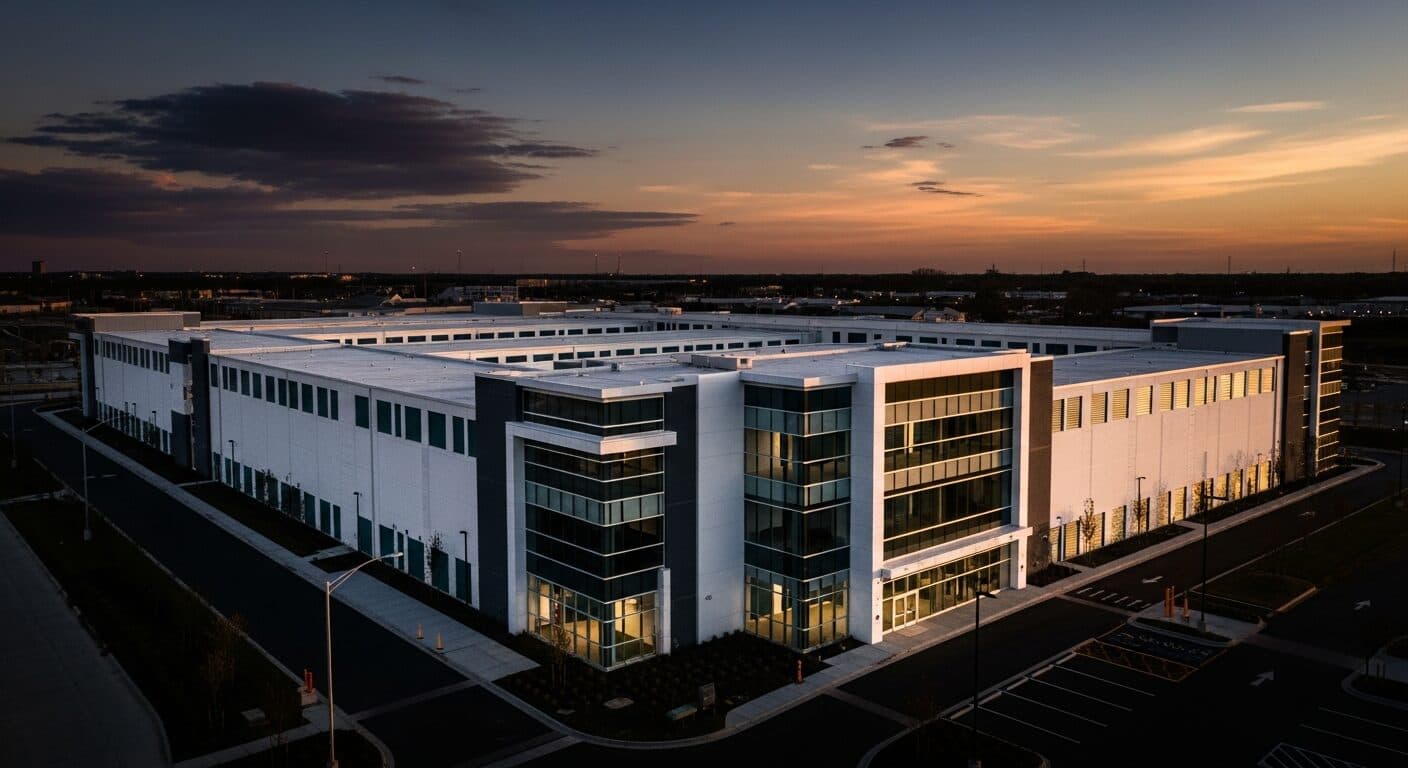 Aerial view of Class A self-storage facility with climate control and modern design