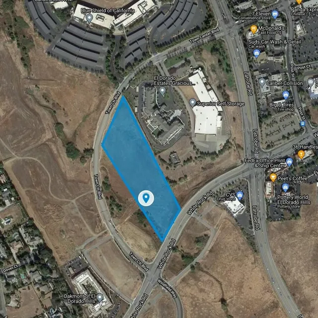 Aerial site map of the El Dorado Hills self-storage development parcel off Town Center Boulevard